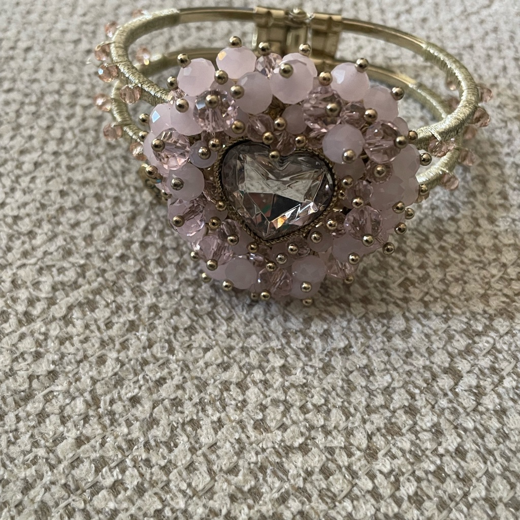 Betsey Johnson Elegant Glass Pink Heart Hinged Bracelet